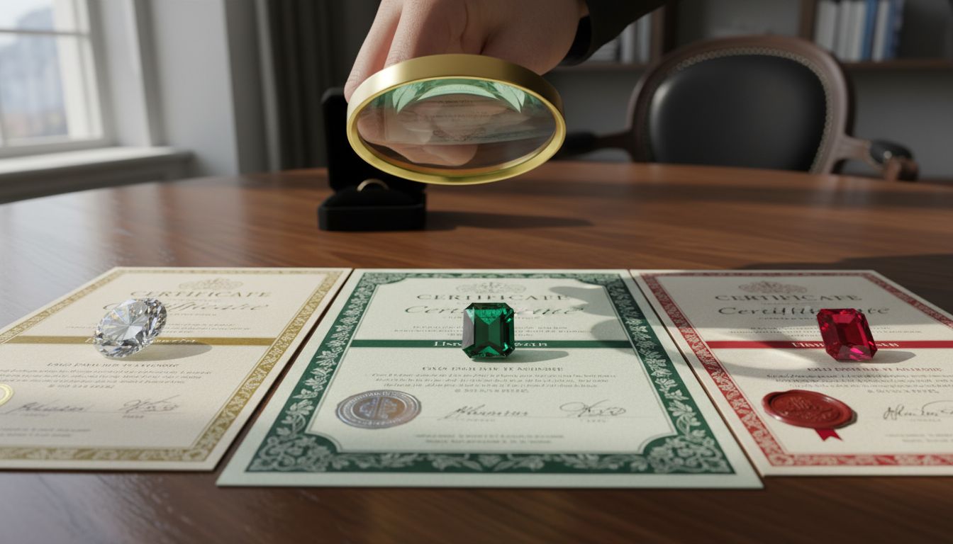 Different certifications and gemstones for comparison