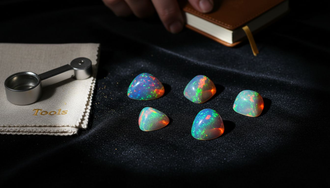 Closeup of opals showing color play