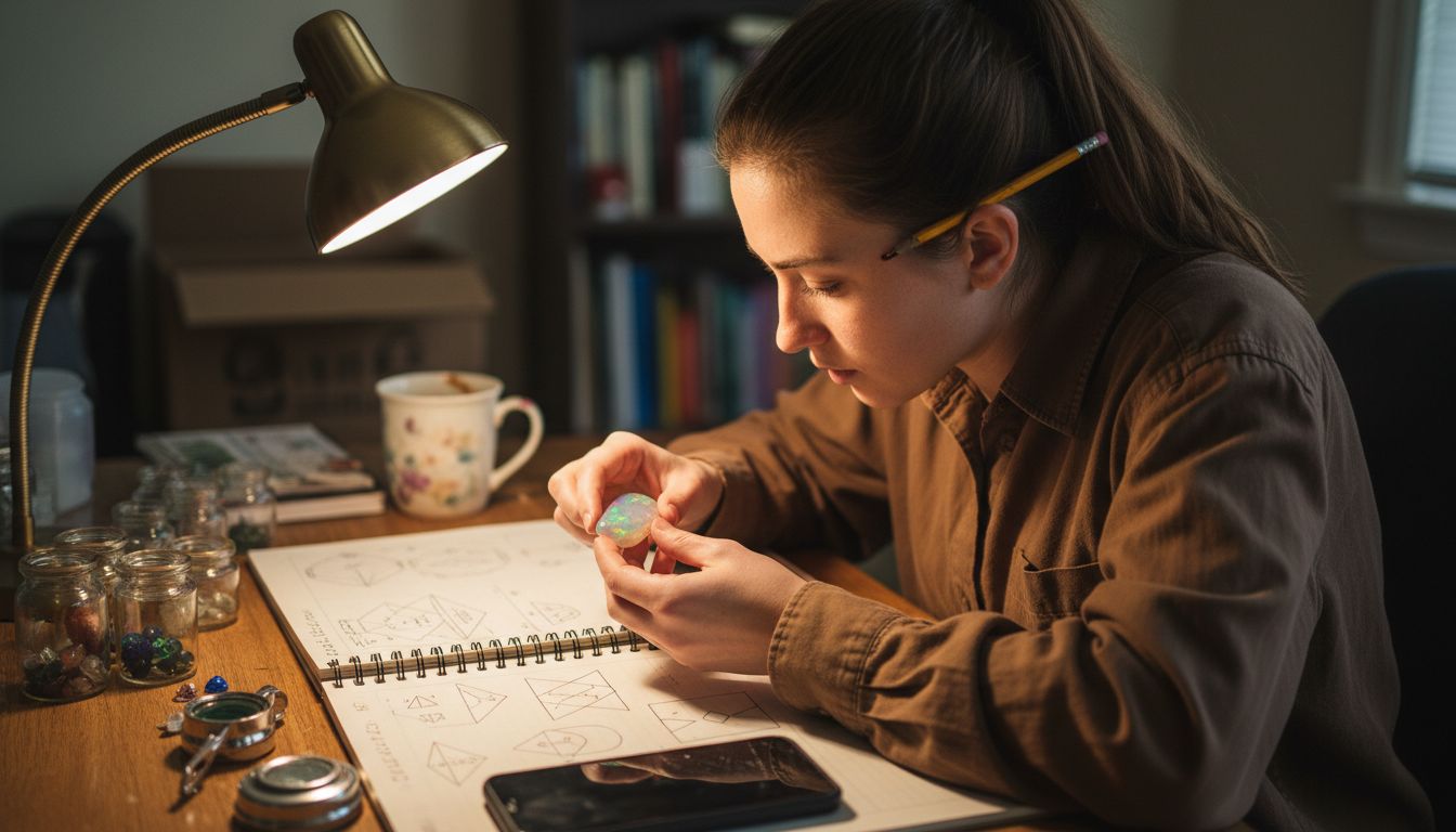 Woman inspecting opal for color play