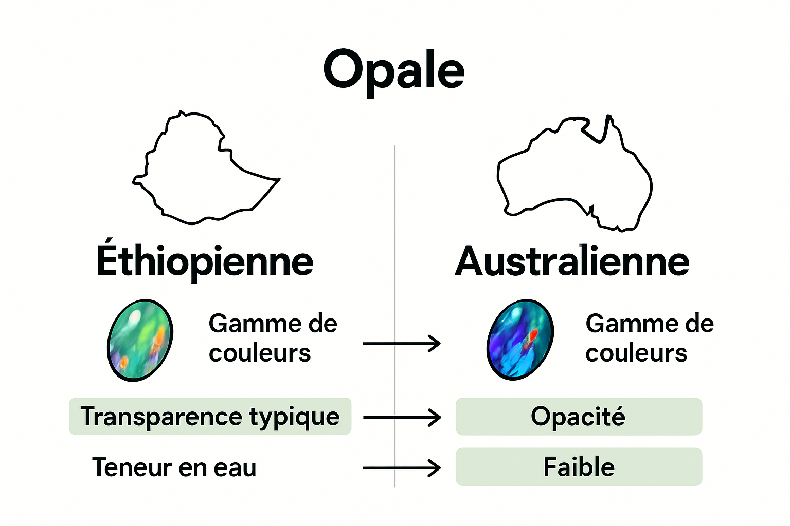 Infographic comparing Ethiopian and Australian opals
