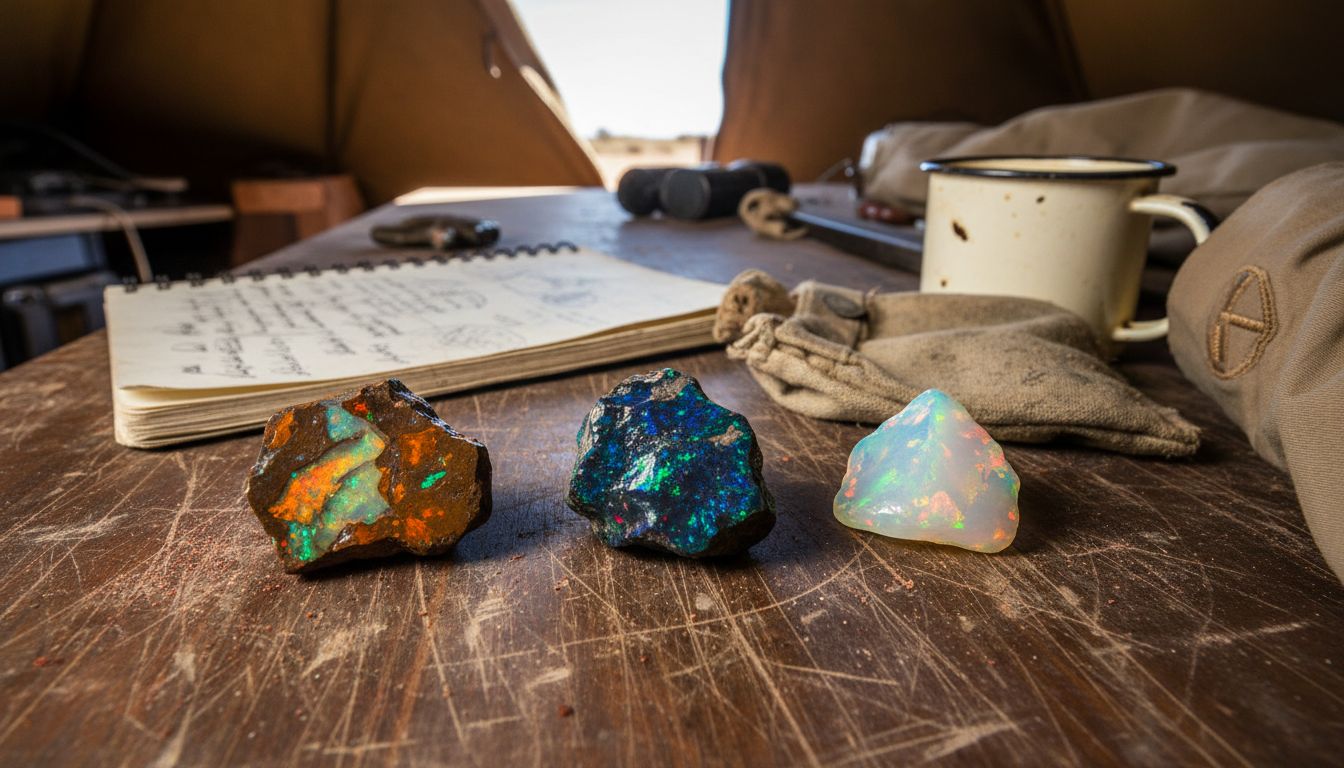 Different Australian opal types on table
