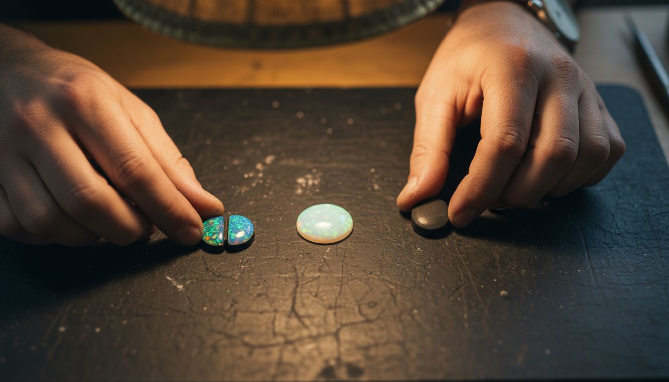 Hands showing opal doublet and solid opal