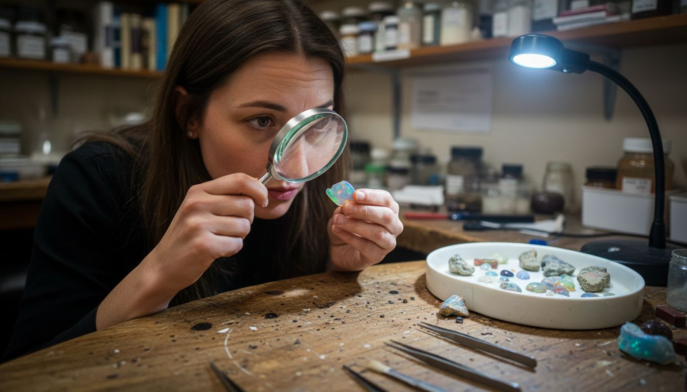 Gemologist étude opale structure lumière