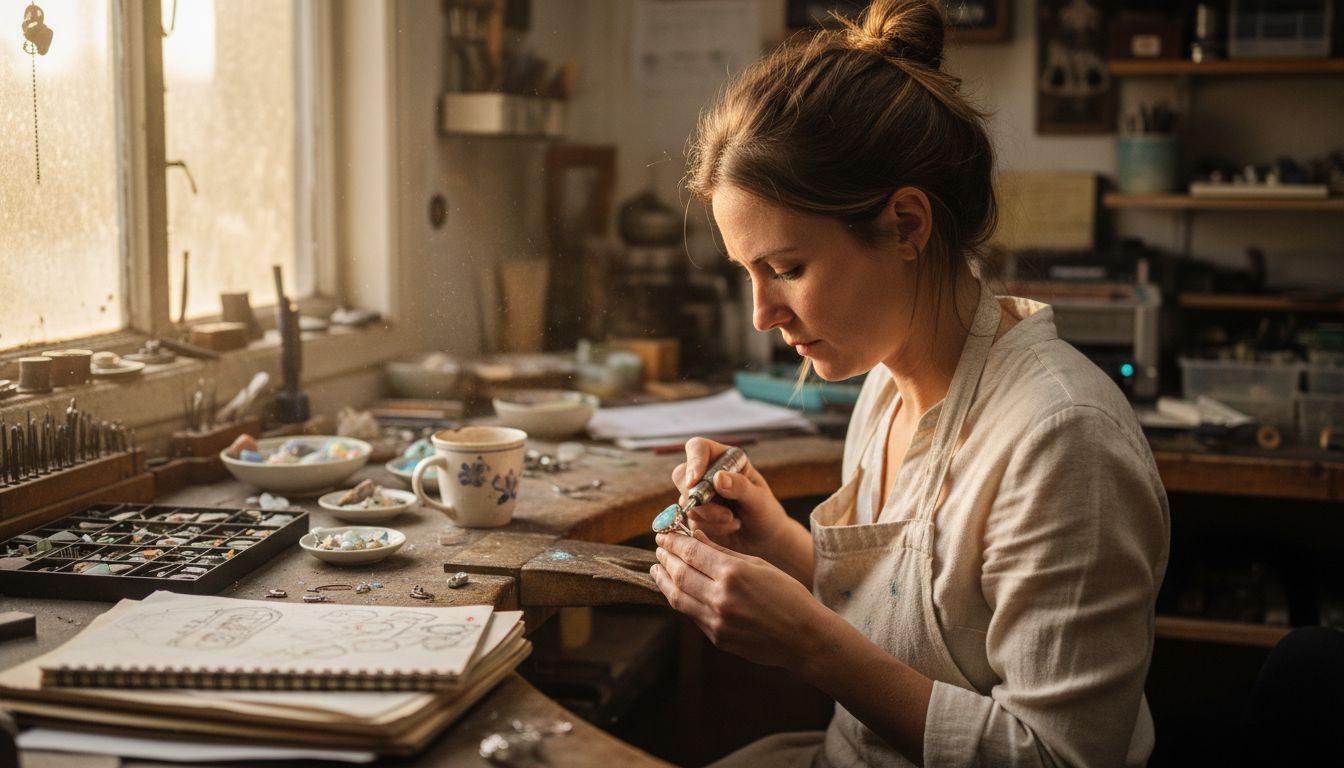 Artisan polishing unfinished opal ring