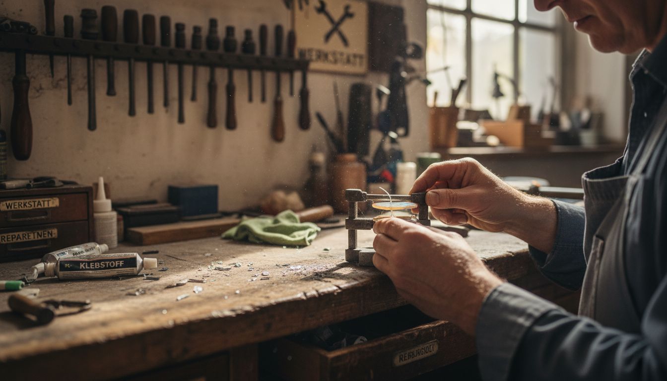 Ein erfahrener Edelsteinschleifer verbindet die einzelnen Schichten eines Opal-Dubletts sorgfältig miteinander.