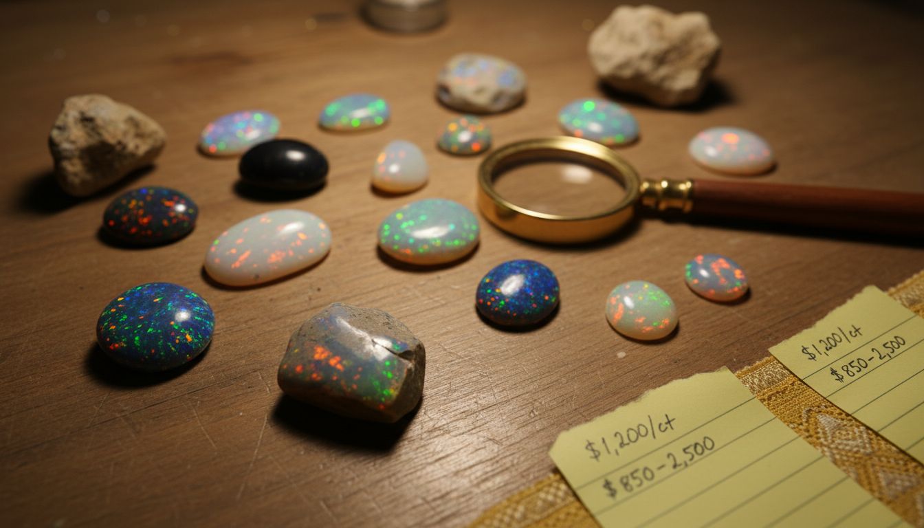 Close up of diverse opal gemstones