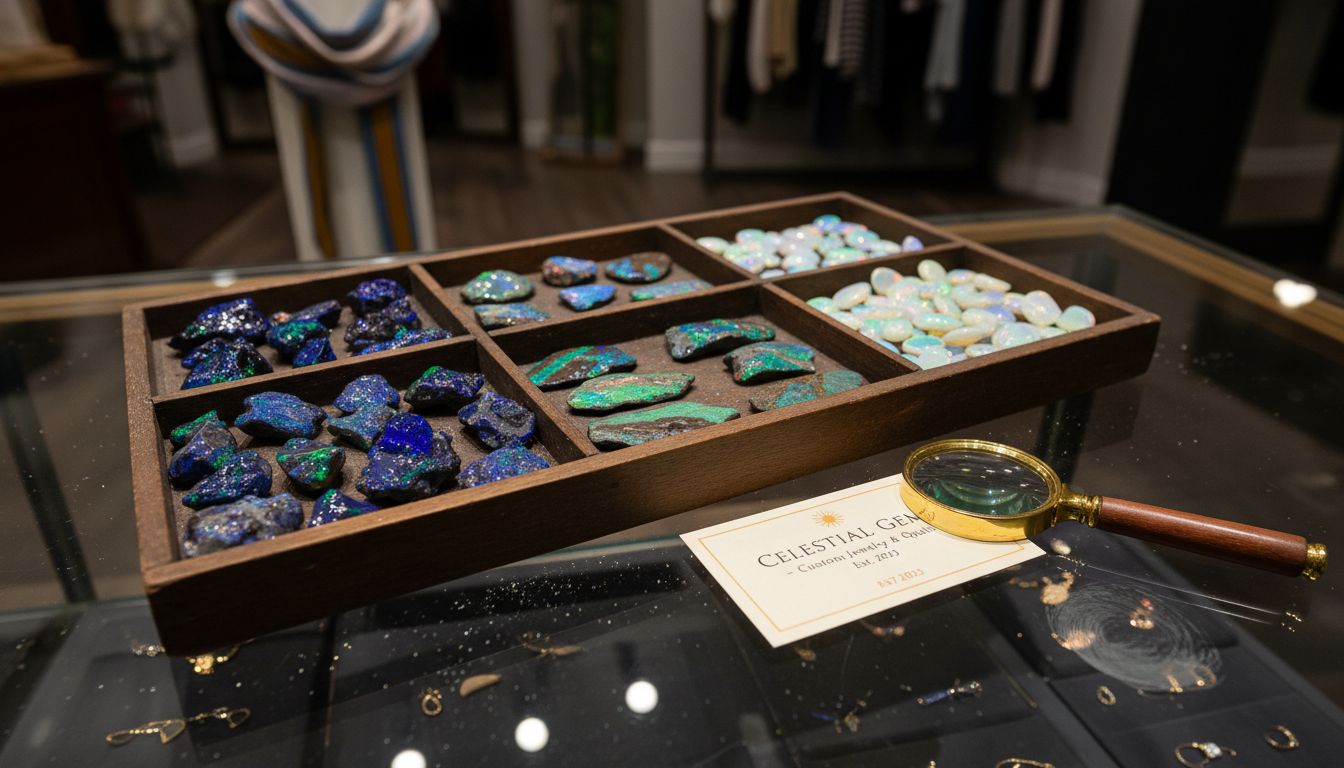 Display of different opal varieties in tray