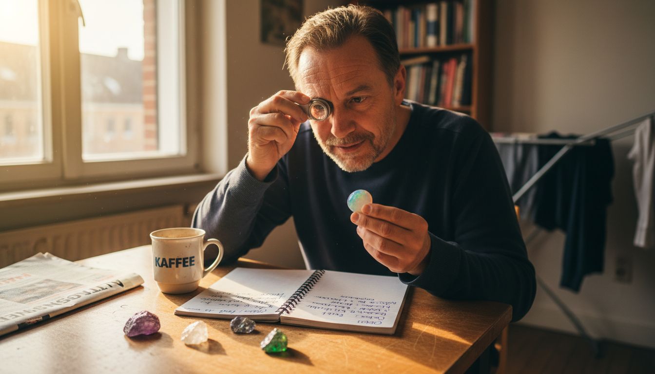 Am Küchentisch bewundert man den Wert eines Opals.
