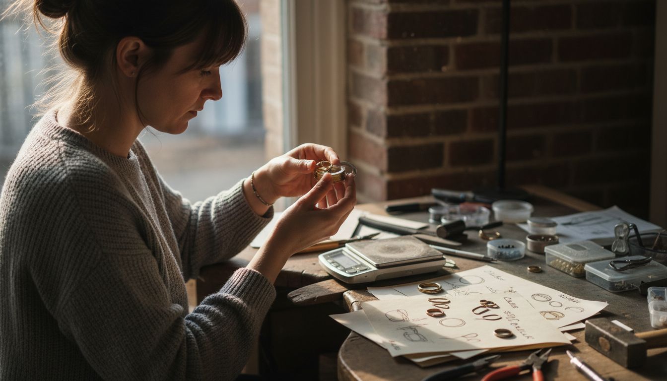 Un artisan prend soin de choisir les métaux qui mettront en valeur une bague ornée d'une opale.