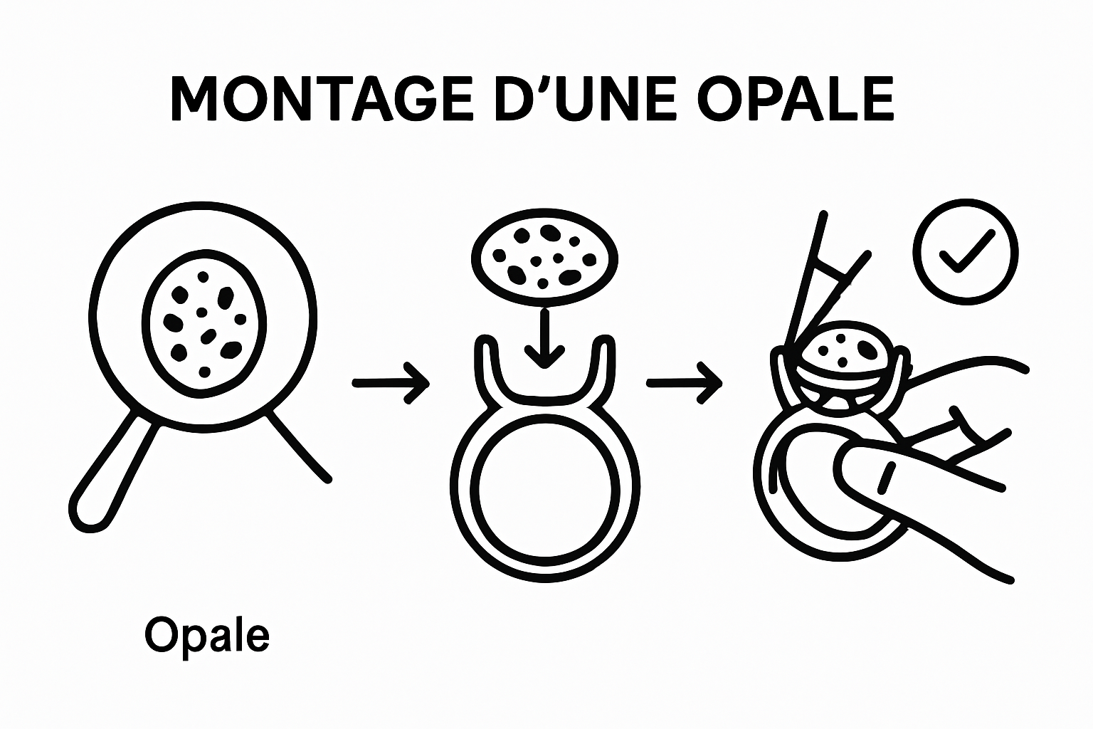 Schéma explicatif des étapes du sertissage de l’opale