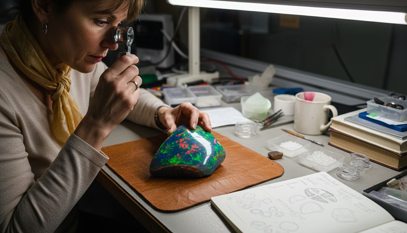 Gemologist inspecting rare opal patterns