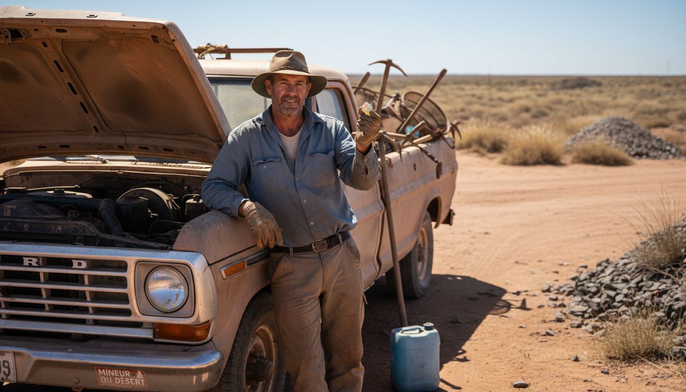 Un mineur présente une opale découverte à Winton, dans le Queensland.