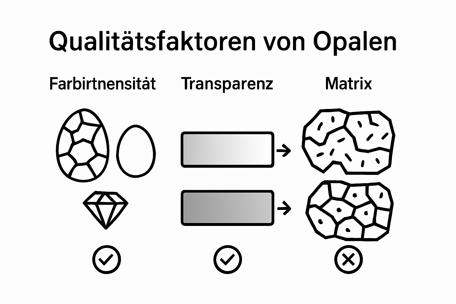 Infografik: Worauf kommt es bei der Qualitätsbewertung von Opalen an?