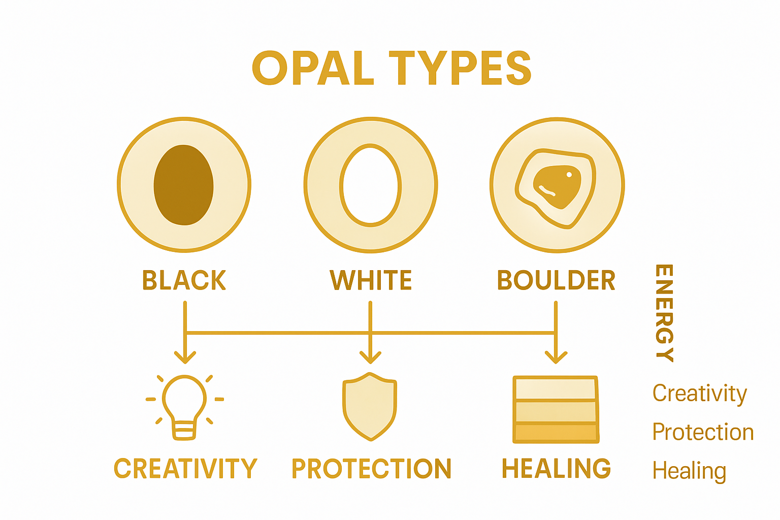 Infographic showing three opal types with energy qualities