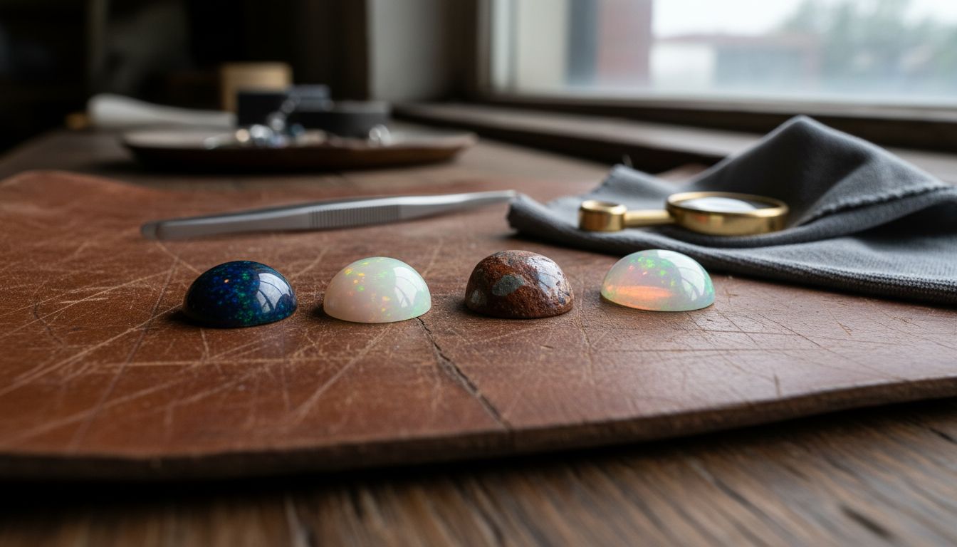 Un bel assortiment de cabochons en opale soigneusement alignés