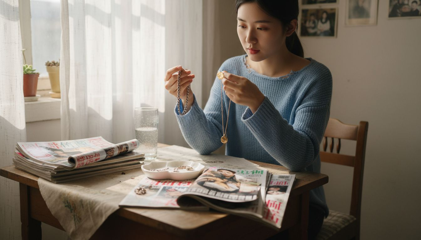 年轻女孩对比银饰和金饰的优缺点