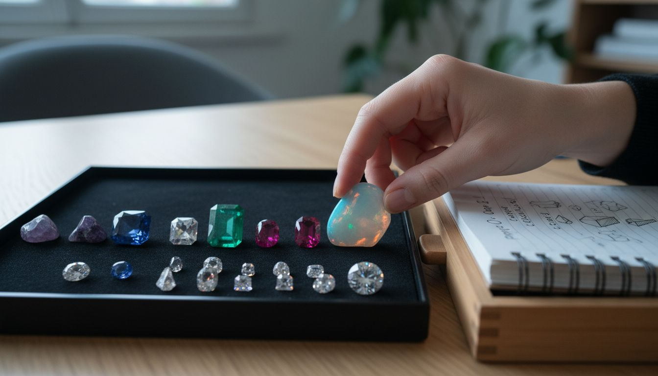 Choix de pierres précieuses réalisé directement à l’atelier
