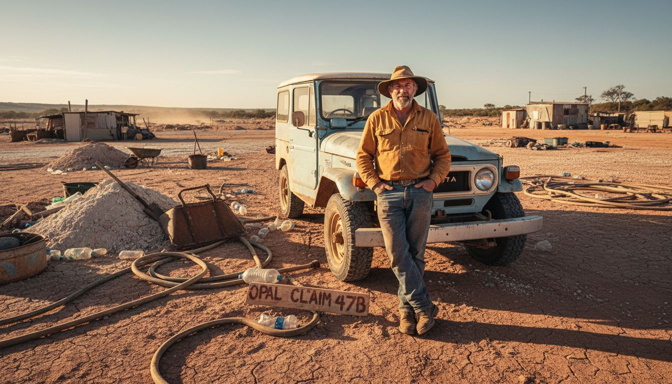 Miner in Australian outback opal field