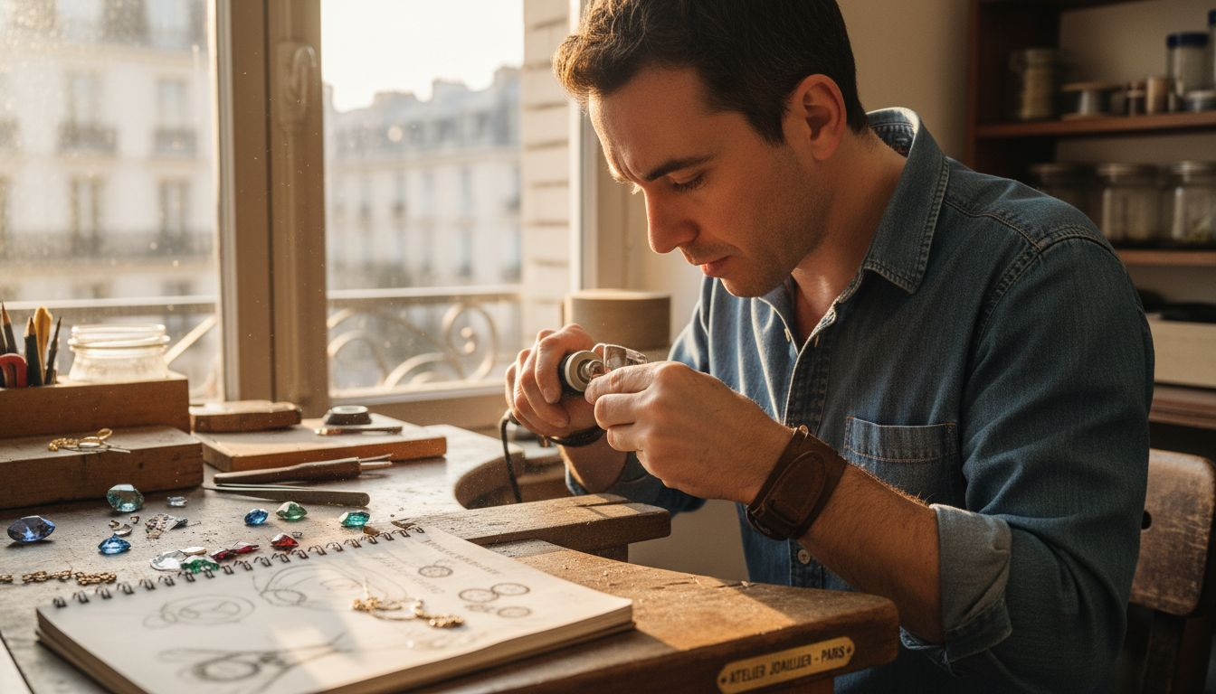 Dans son atelier, un artisan joaillier apporte les dernières touches de brillance à une bague.