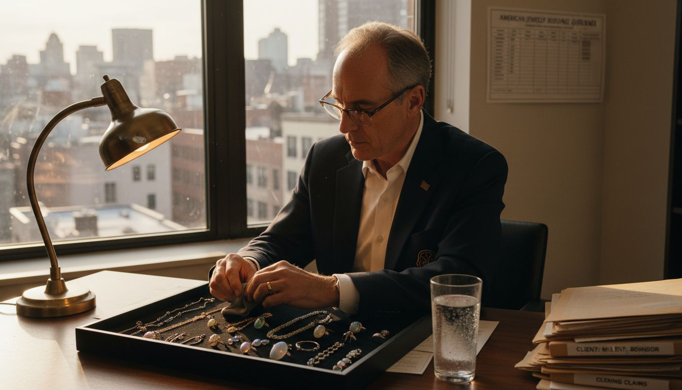 Insurance agent reviewing opal jewelry policies