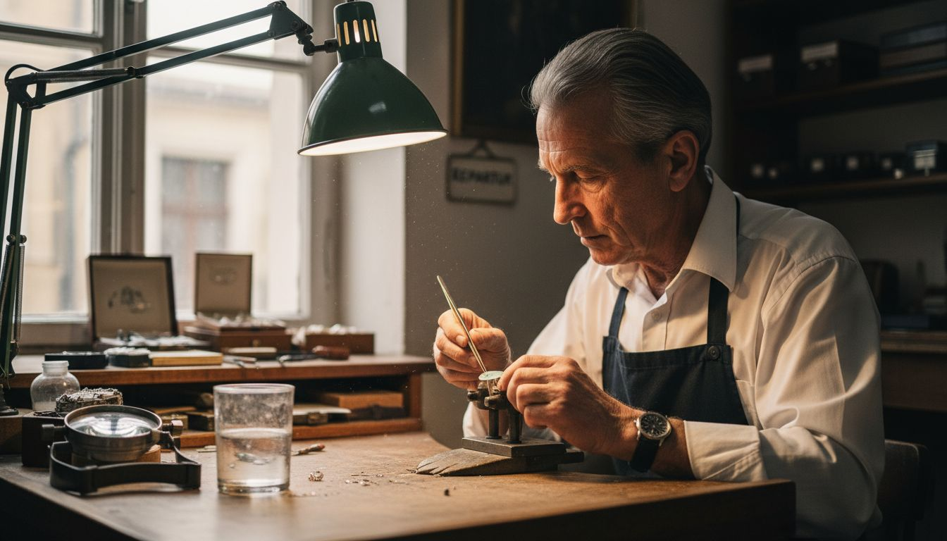 In seiner Werkstatt stellt der Juwelier ein kunstvolles Opal-Triplet her.
