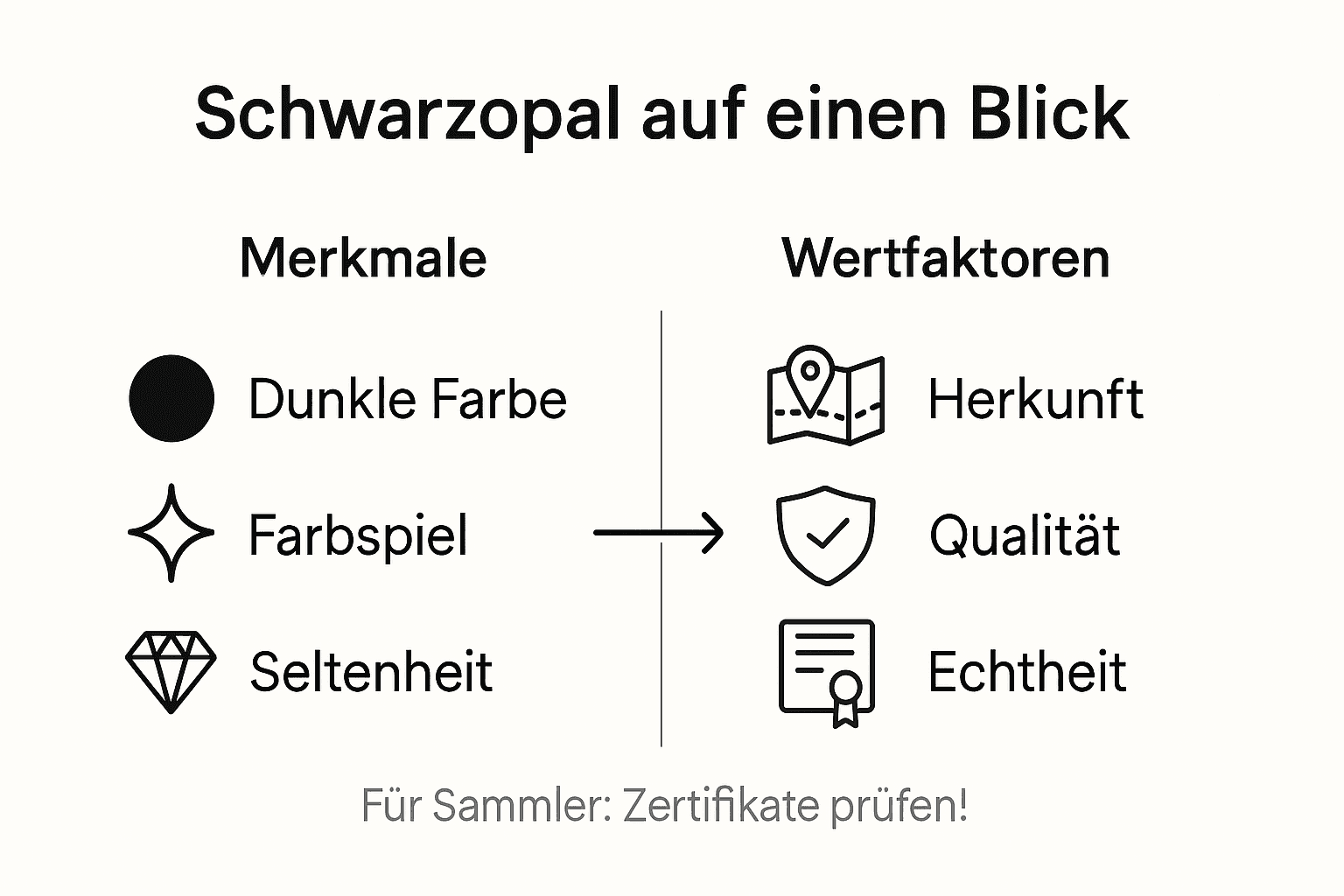 Übersicht: Merkmale und Wertbestimmung von Schwarzem Opal – Infografik