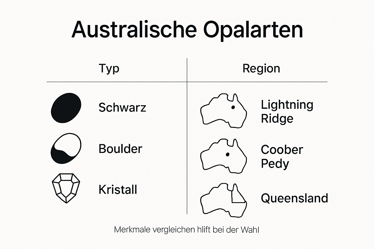 Übersicht: Australische Opalarten und ihre Herkunftsgebiete