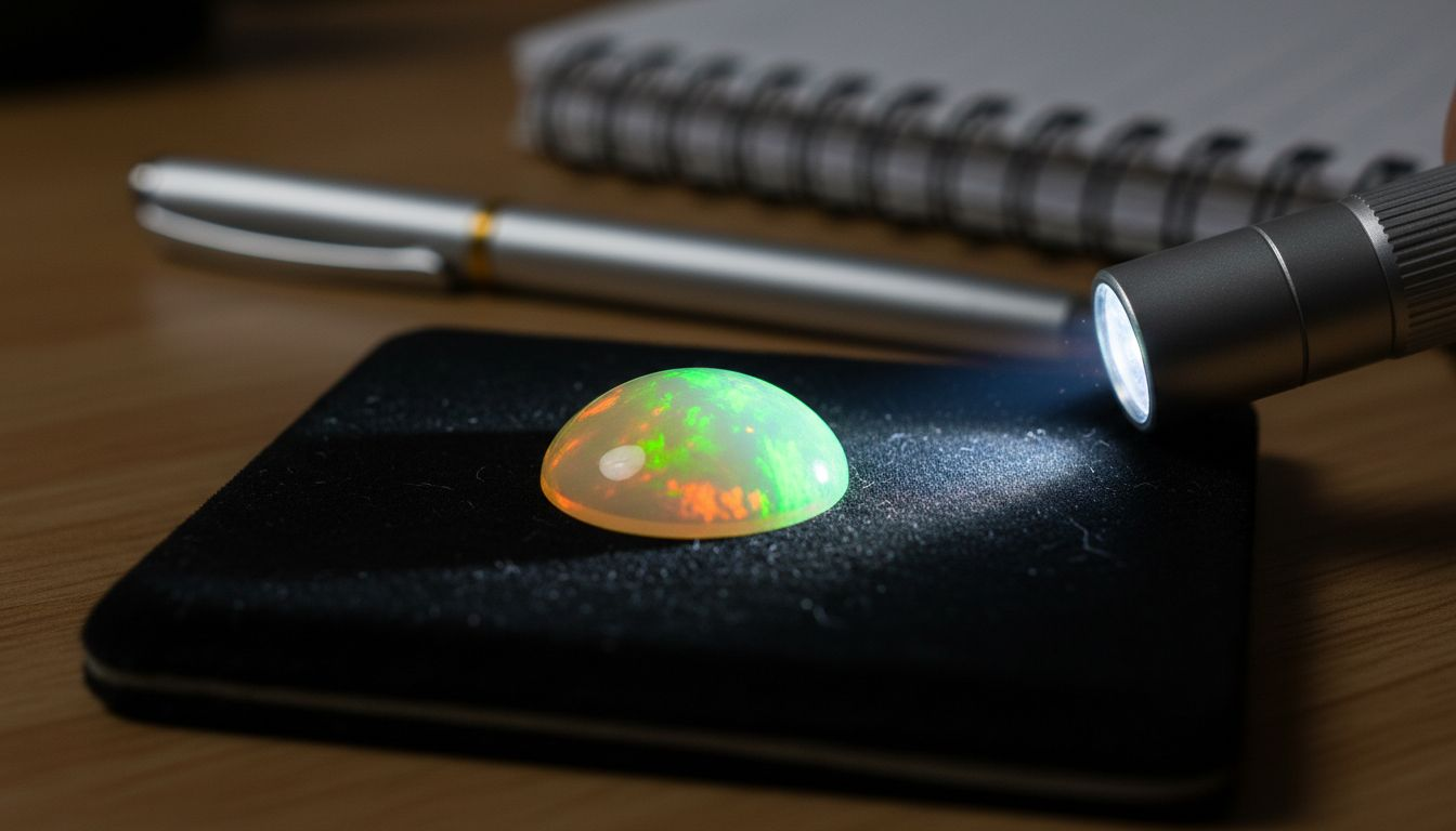 Closeup view of opal glowing under UV