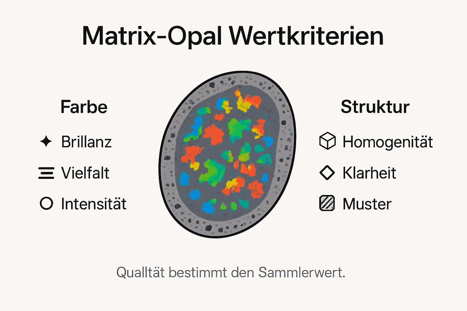 Übersichtsgrafik: Die wichtigsten Wertkriterien von Matrix-Opalen auf einen Blick