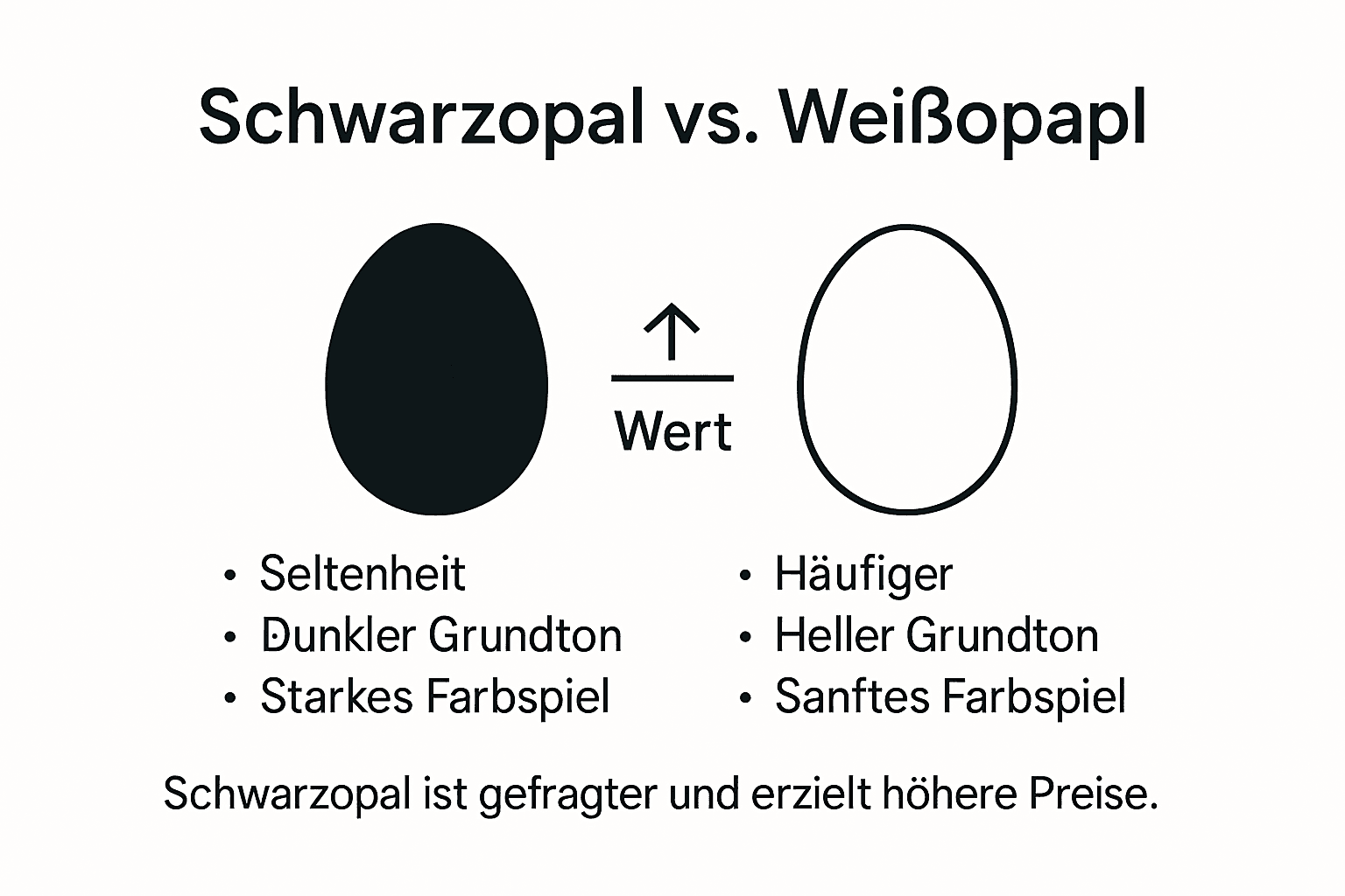 Infografik: Unterschiede und Wert von Schwarzopal und Weißopal auf einen Blick