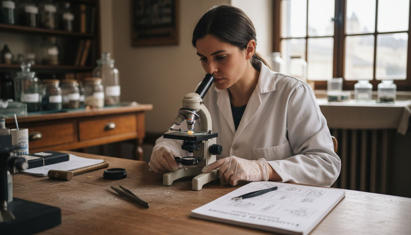 Un expert en gemmes observe attentivement une opale au microscope pour en analyser les moindres détails.