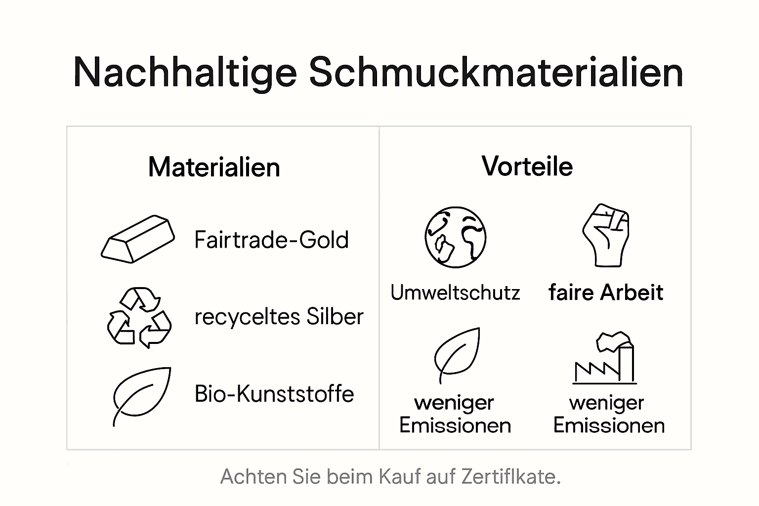 Übersicht: Nachhaltige Materialien für Schmuck und ihre Vorteile auf einen Blick