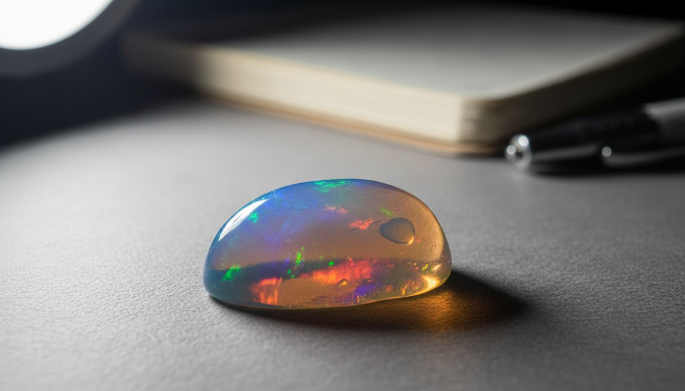 Zoom sur une opale hydrophane révélant de superbes reflets irisés