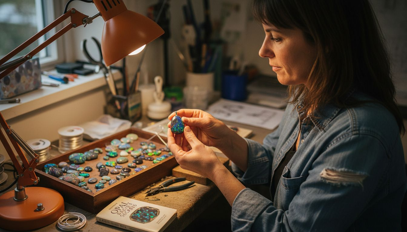 Artisan inspecting finished black opal pendant