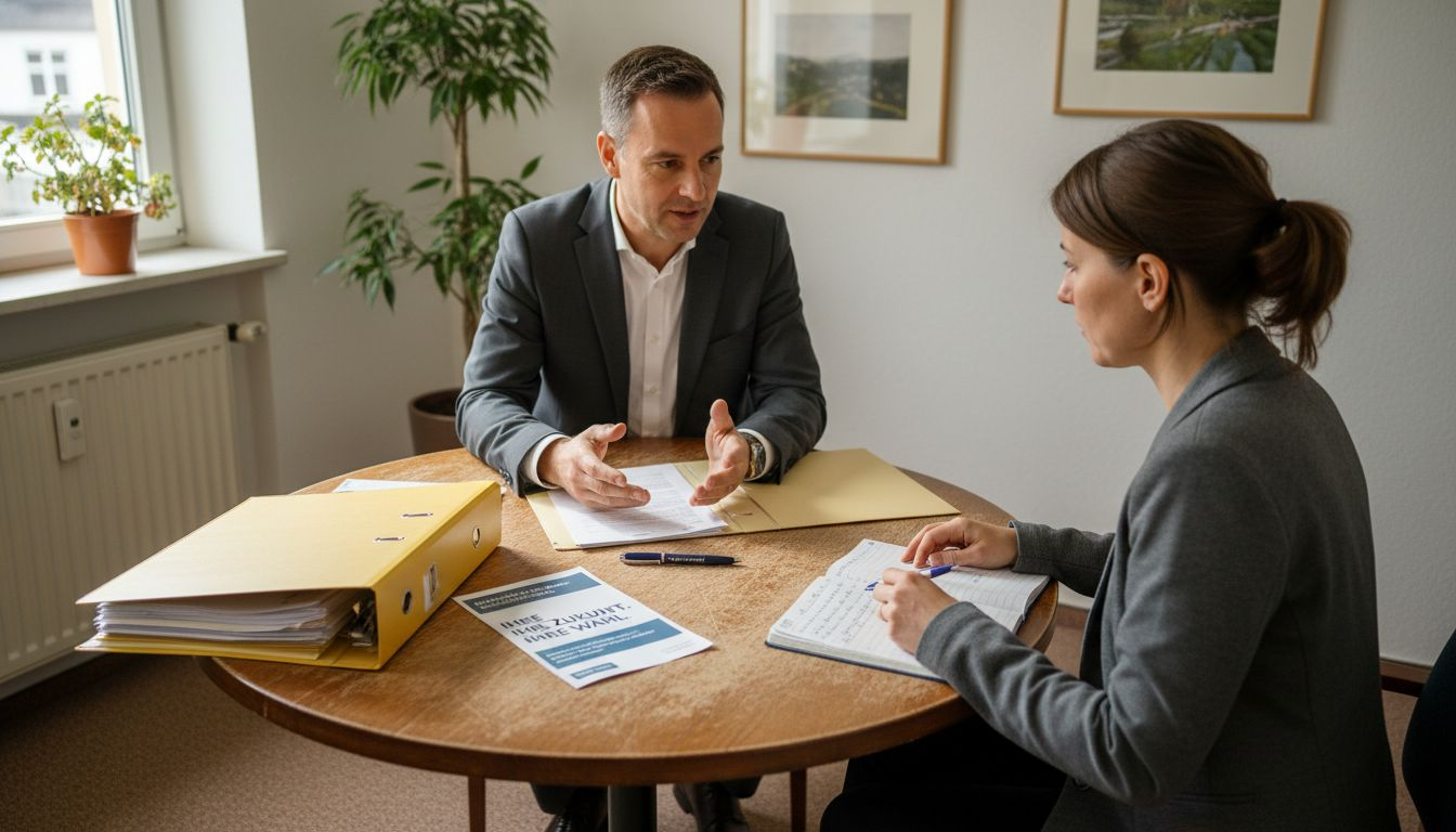 Ein Versicherungsfachmann bespricht mit seinen Kunden in entspannter Runde die verschiedenen Möglichkeiten.