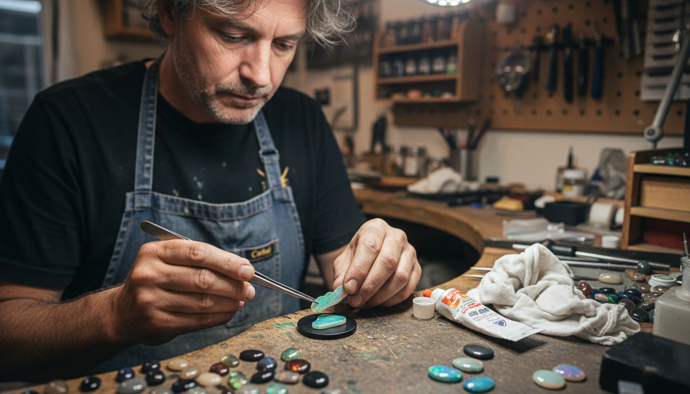 Jewelry artisan assembling opal triplet layers