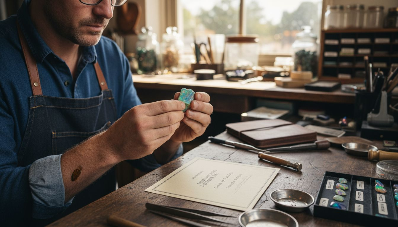 Jeweler verifying Australian opal provenance