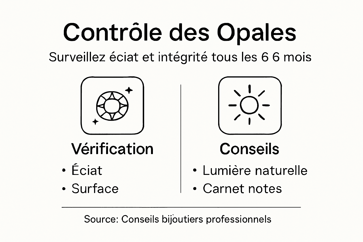 Infographie : comment entretenir et vérifier régulièrement vos opales