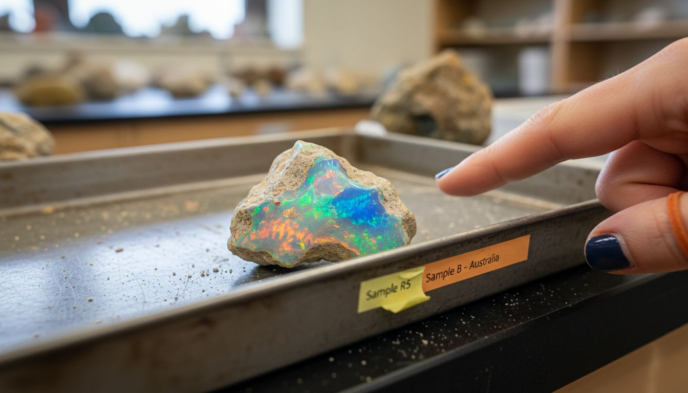 Macro photo of opal showing color patterns