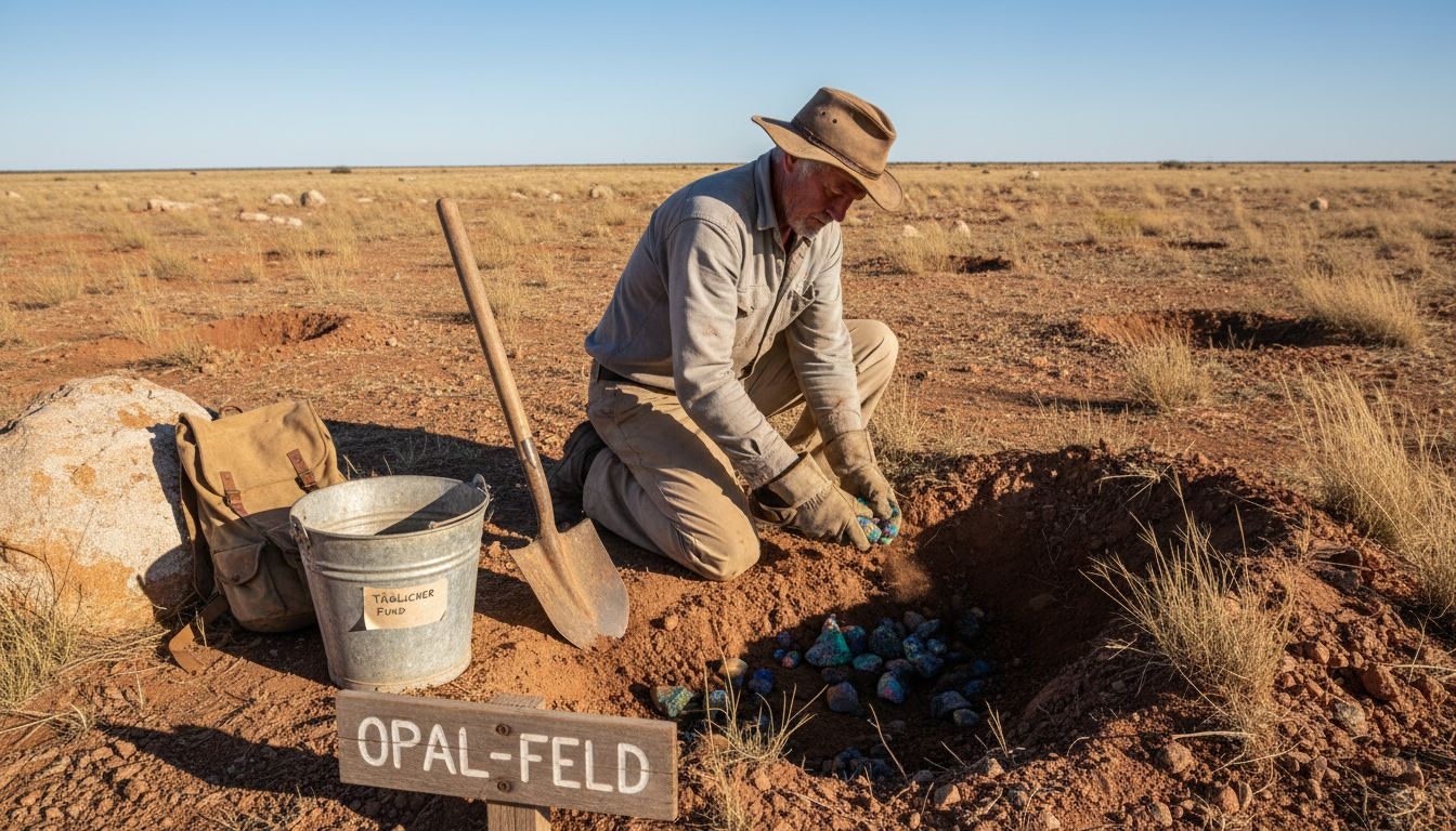 Ein Opal-Sucher auf der Jagd nach seltenen schwarzen Opalen in Lightning Ridge.
