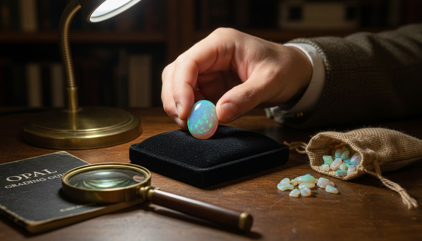 Hand turning opal displaying play of color