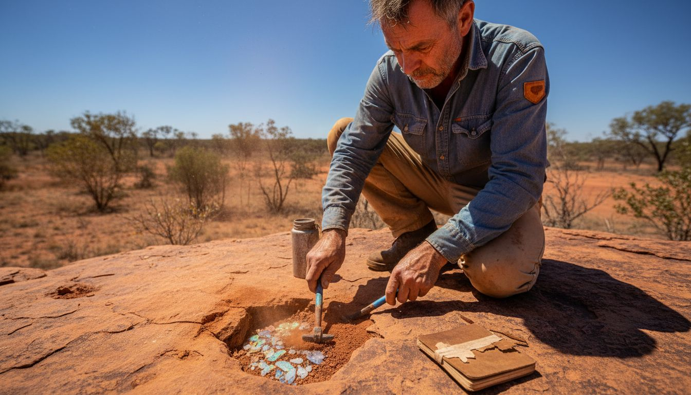 Miner working on boulder matrix opal extraction