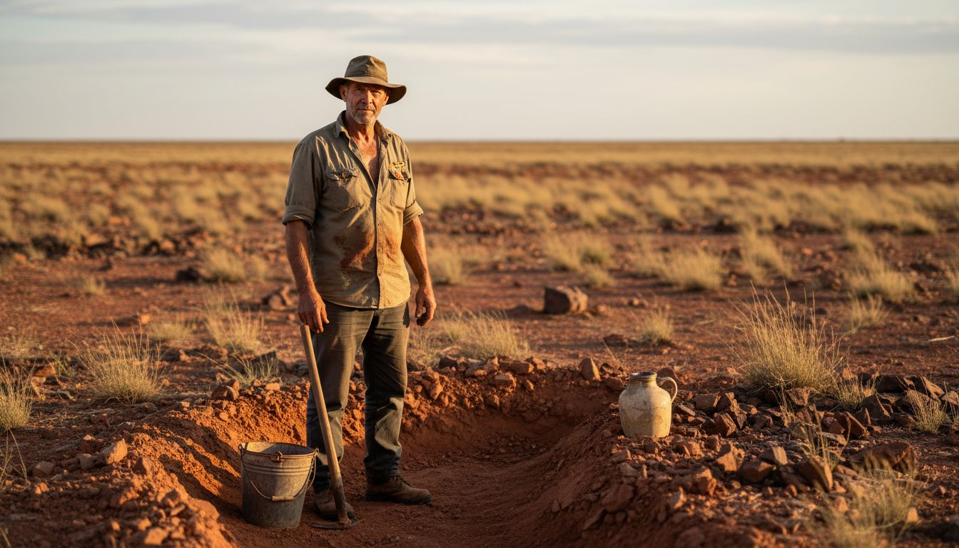Queensland opal miner at open site