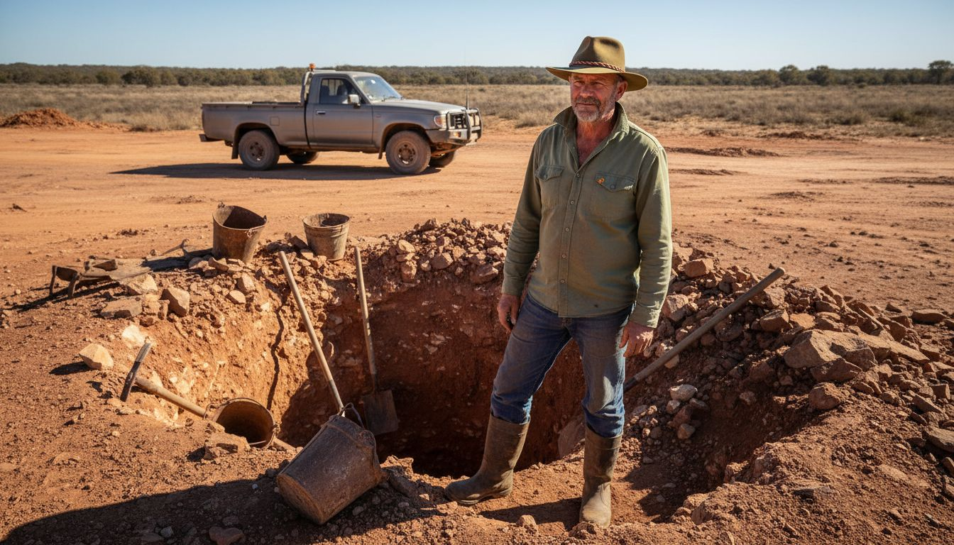 Miner at Lightning Ridge opal mine entrance
