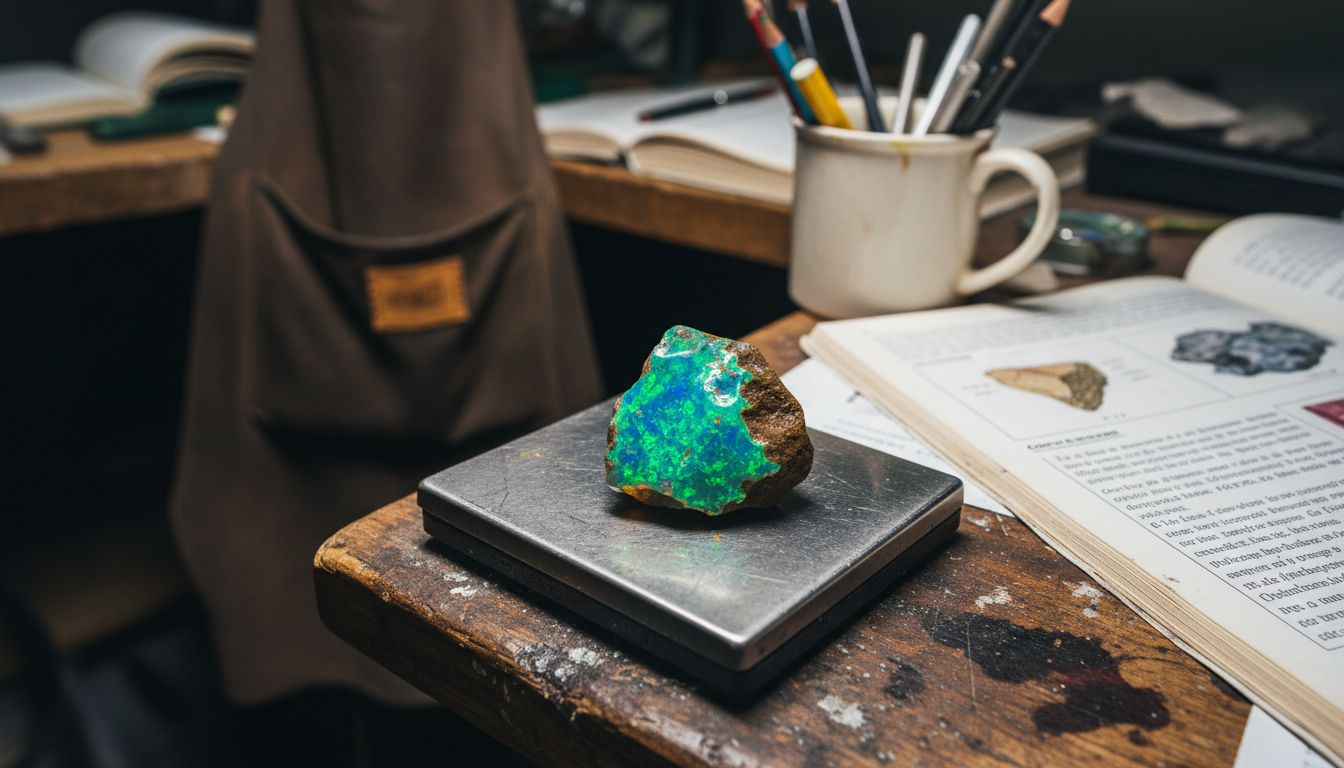 Rare Australian opal close-up on workbench