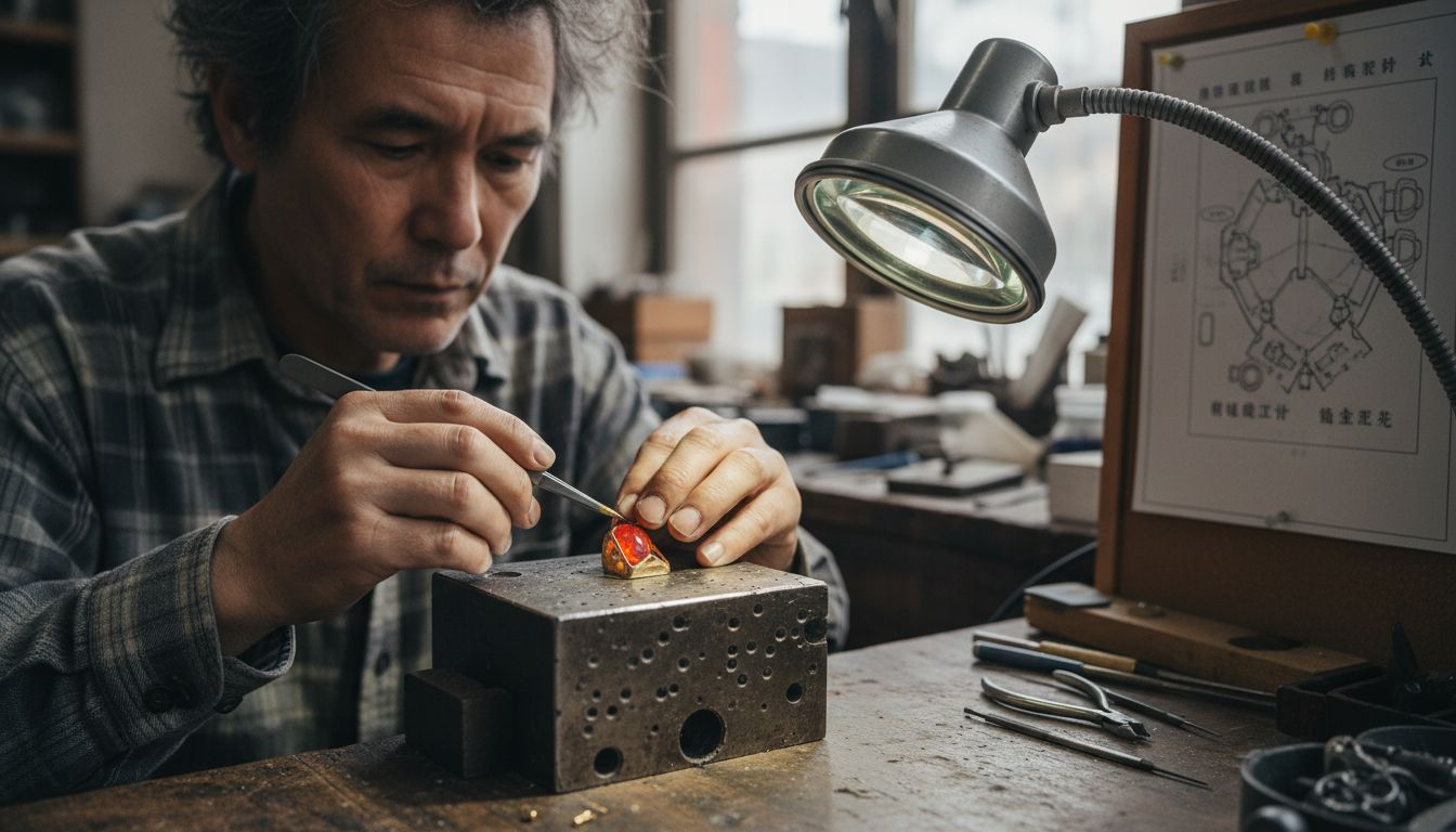 蛋白石镶嵌在金质托架中