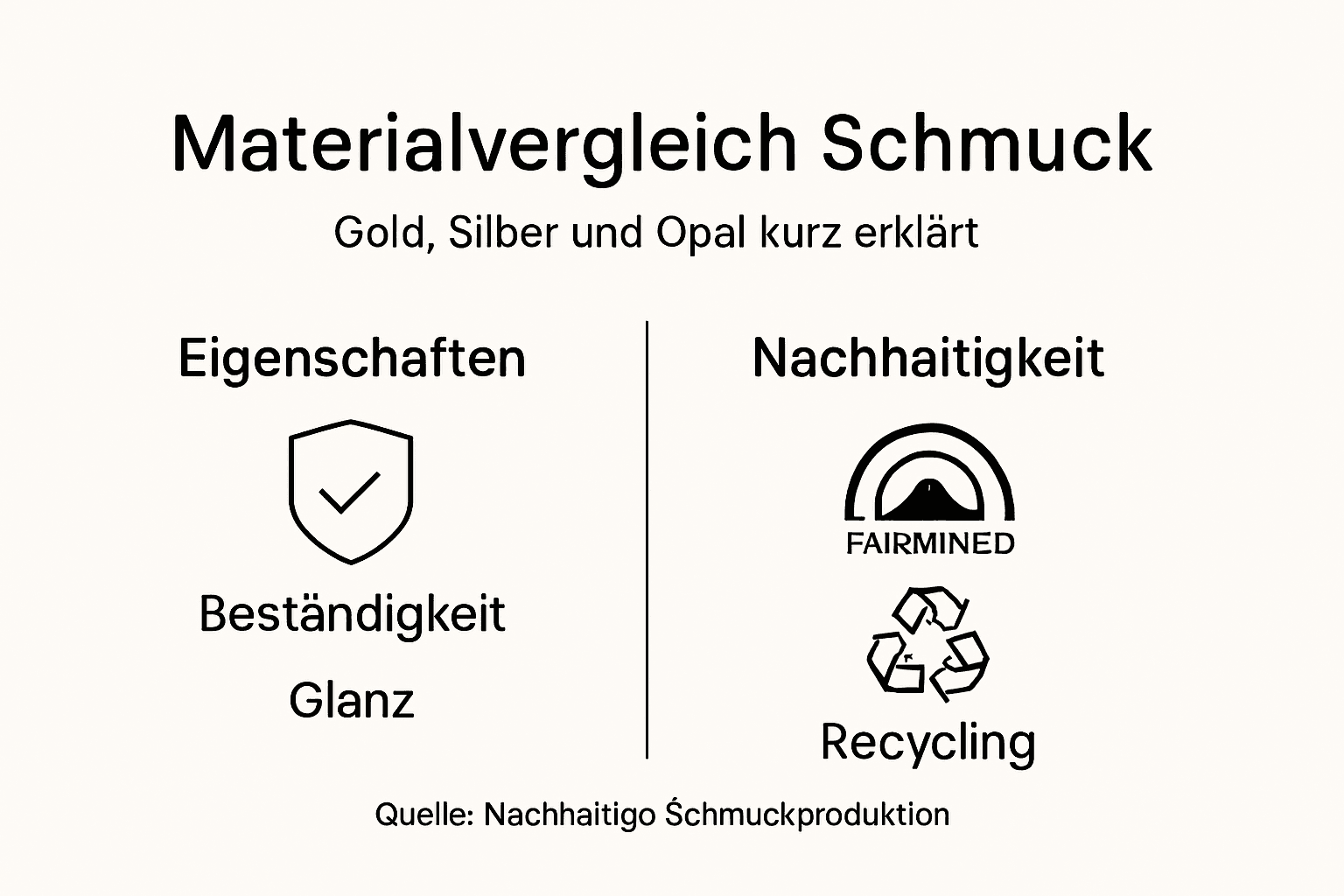 Eine anschauliche Infografik verdeutlicht, welche Vorteile nachhaltige Materialien bei Schmuck bieten.