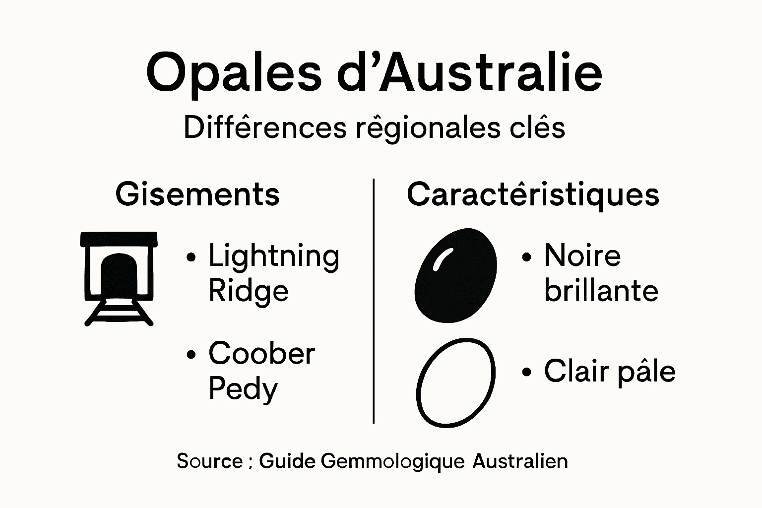 Visuel explicatif sur les différentes variétés d’opales que l’on trouve en Australie