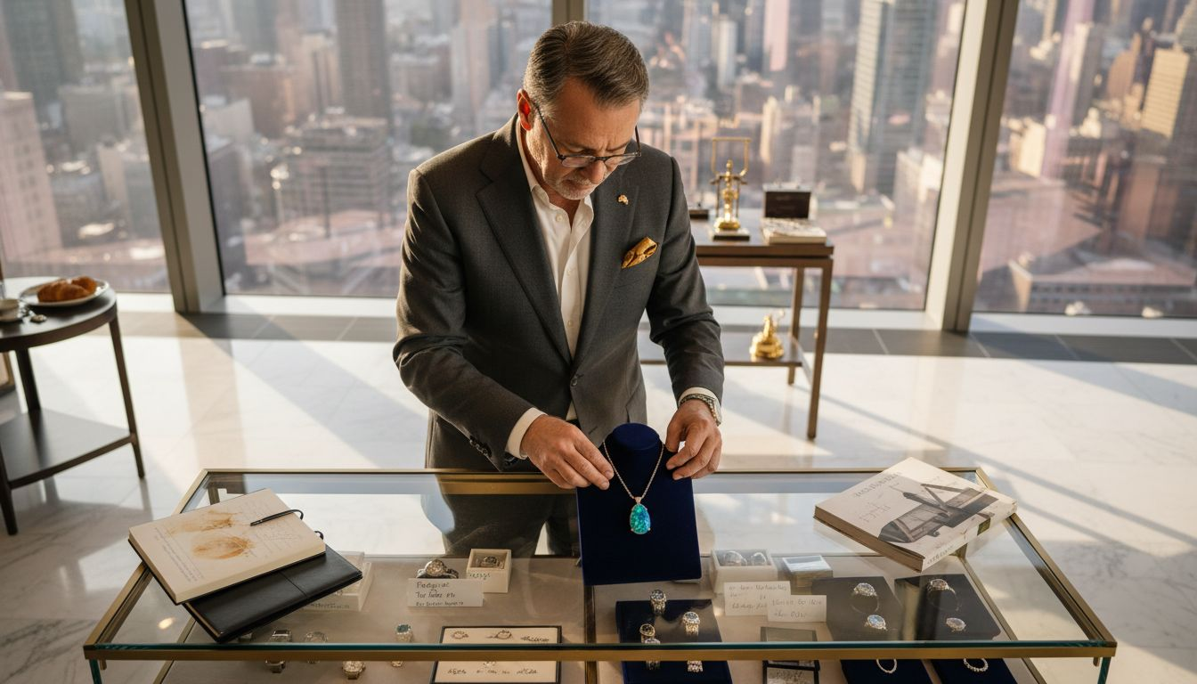 Jewelry expert places opal necklace for luxury pricing