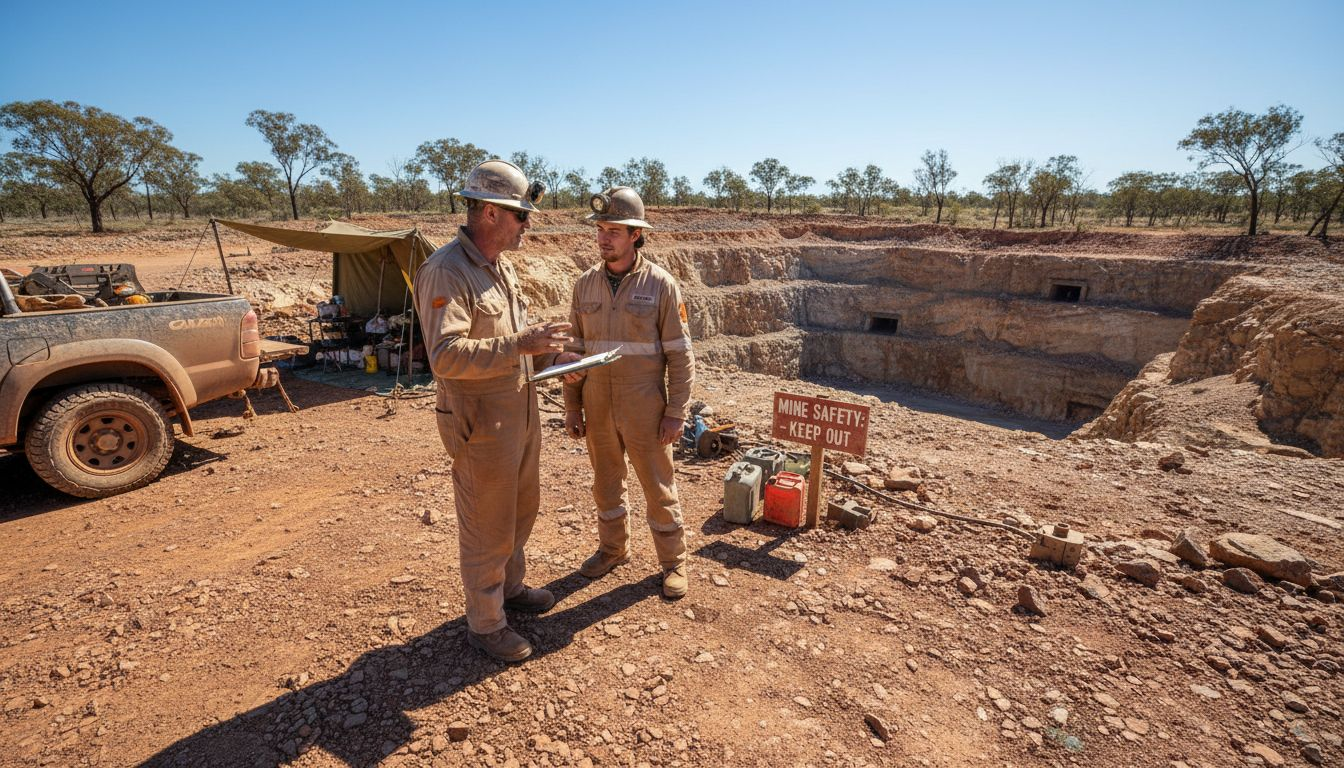 Scene of Australian opal mine with workers
